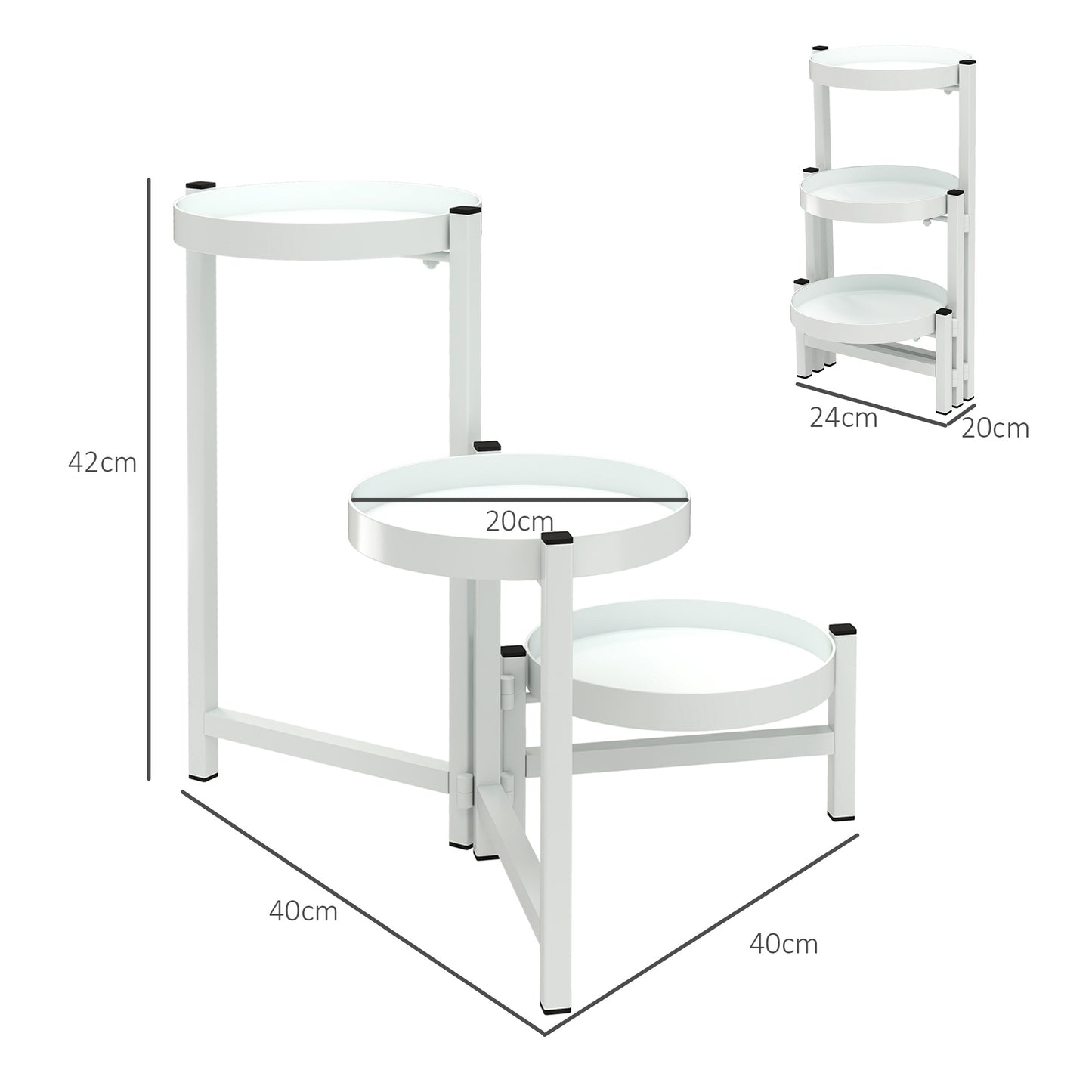 Outsunny Estantería Para Plantas Plegable De 3 Niveles 40x40x42 Cm Blanco_2