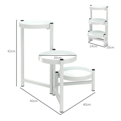 Outsunny Estantería Para Plantas Plegable De 3 Niveles 40x40x42 Cm Blanco_2