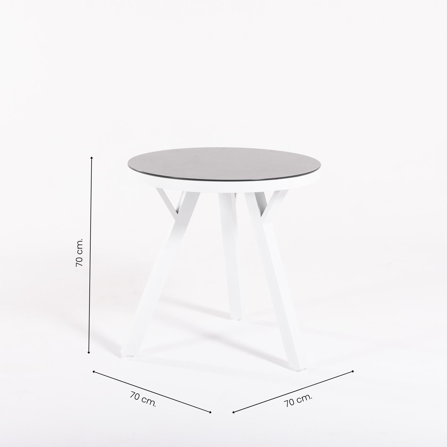 Conjunto De Mesas Y Sillas De Jardín, Redonda 70 Cm, Cristal Templado, Color Blanco + 2 Sillones Reclinables_4