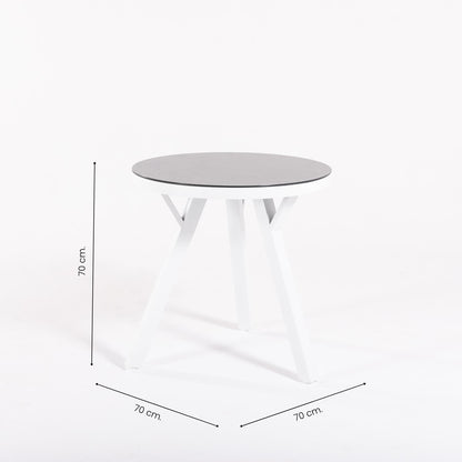 Conjunto De Mesas Y Sillas De Jardín, Redonda 70 Cm, Cristal Templado, Color Blanco + 2 Sillones Reclinables_4