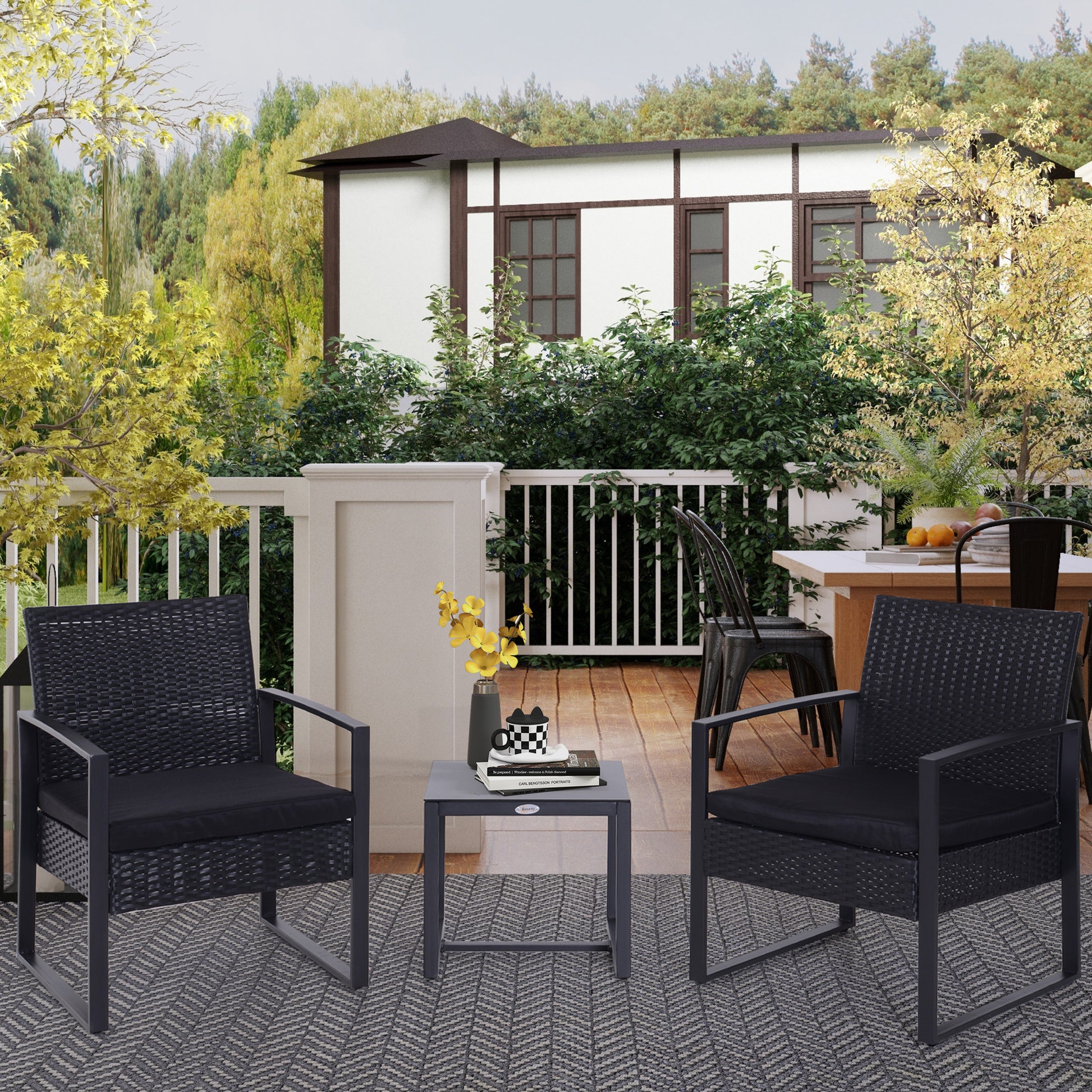 Outsunny Conjunto De Mesa Y Sillas De Jardín Para Exterior De 3 Piezas Negro_1