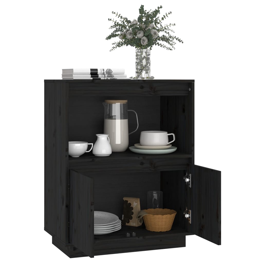 Aparador De Madera Maciza De Pino Negro 60x34x75 Cm / Vetonek_2
