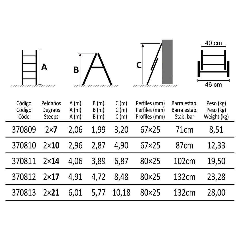 Escalera Aluminio Extensible Doble - 7 Peldaños 2x2_2