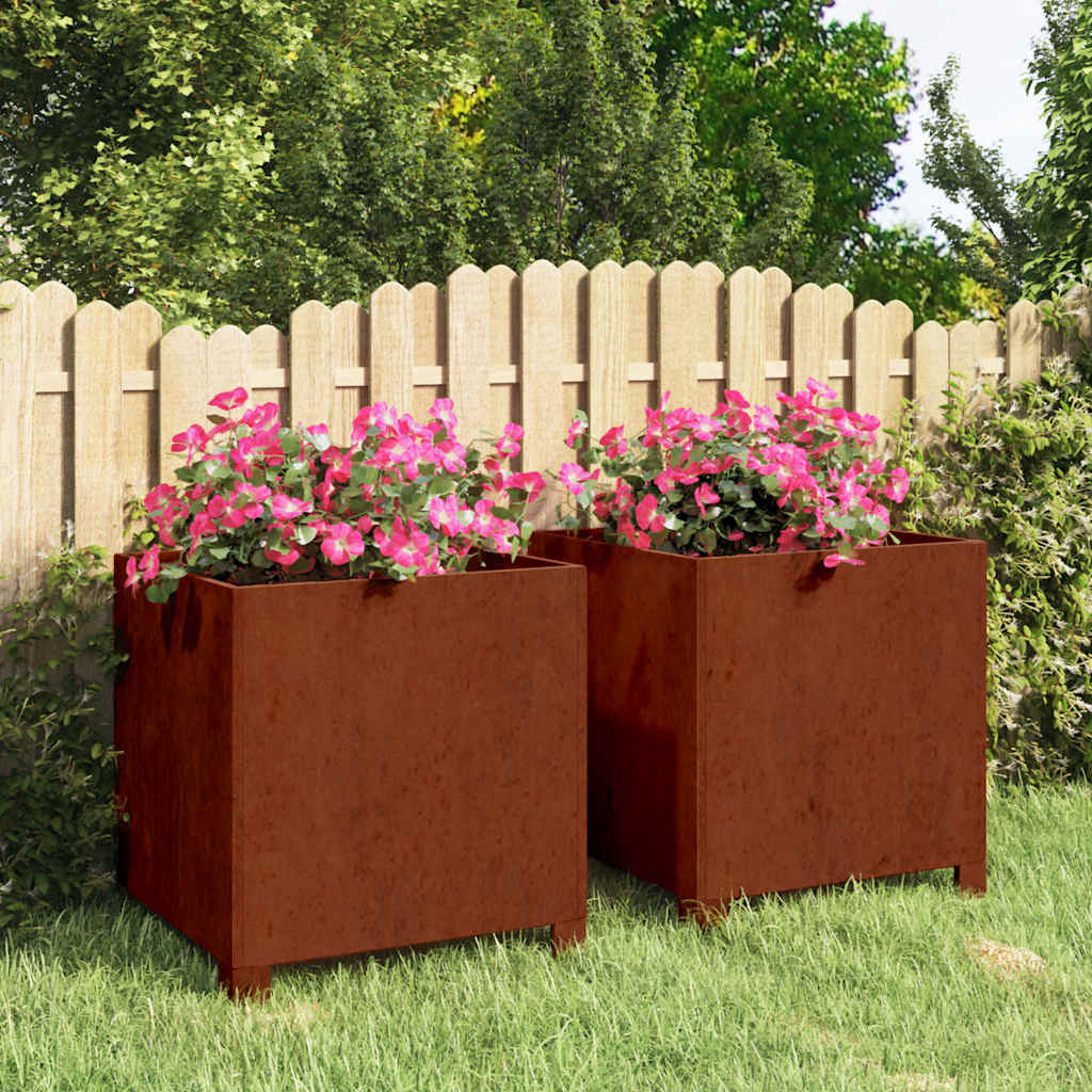 Jardineras Con Patas 2 Uds Acero Corten Oxidado 40x40x40 Cm_1