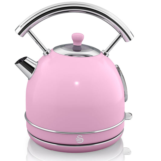 Swan Retro Hervidor Agua Eléctrico, 1,8 L, Resistencia Oculta Acero Inoxidable, Sin Bpa, Inalámbrico, Sk14630pneu, Rosa_0