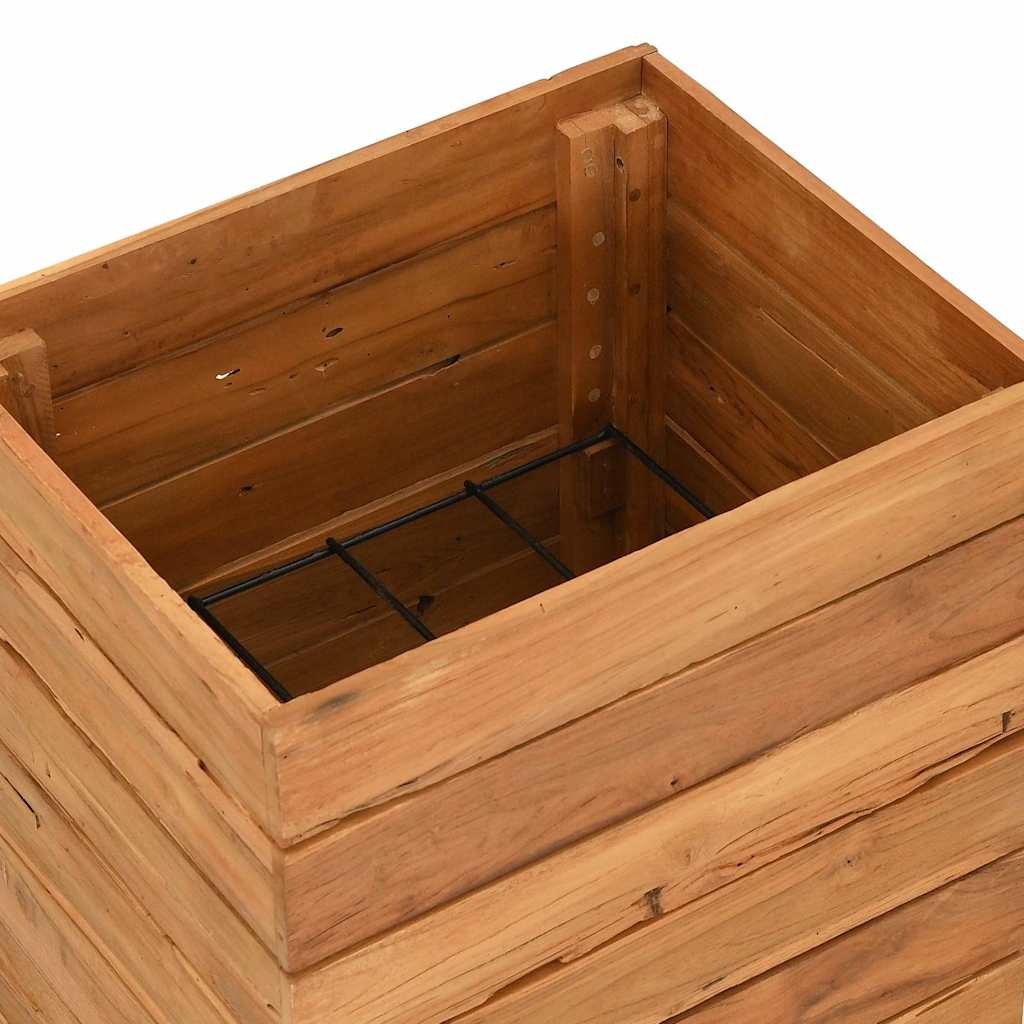 Arriate Elevado Madera De Teca Reciclada Y Acero 50x40x72 Cm_4