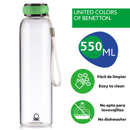 Set De 3 Unidades De Botella De Agua 550ml Borosilicato Tapa Verde Casa Benetton_1