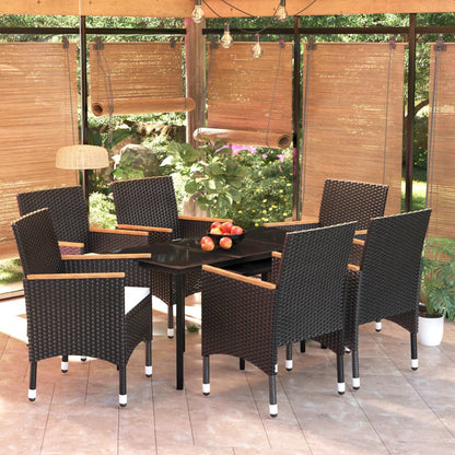 Juego De Comedor De Jardín 7 Piezas Con Cojines Negro / Vetonek_1