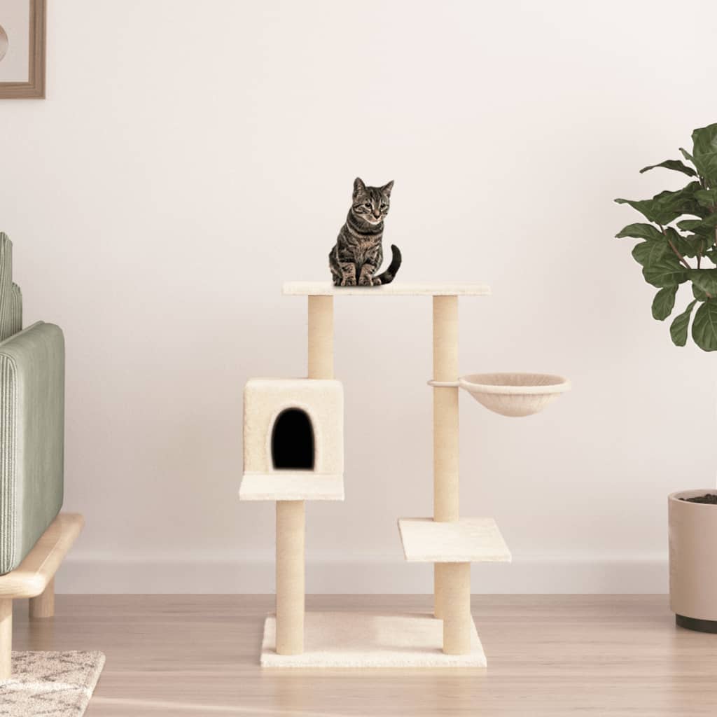 Rascador Para Gatos Con Postes De Sisal Color Crema 82,5 Cm_1