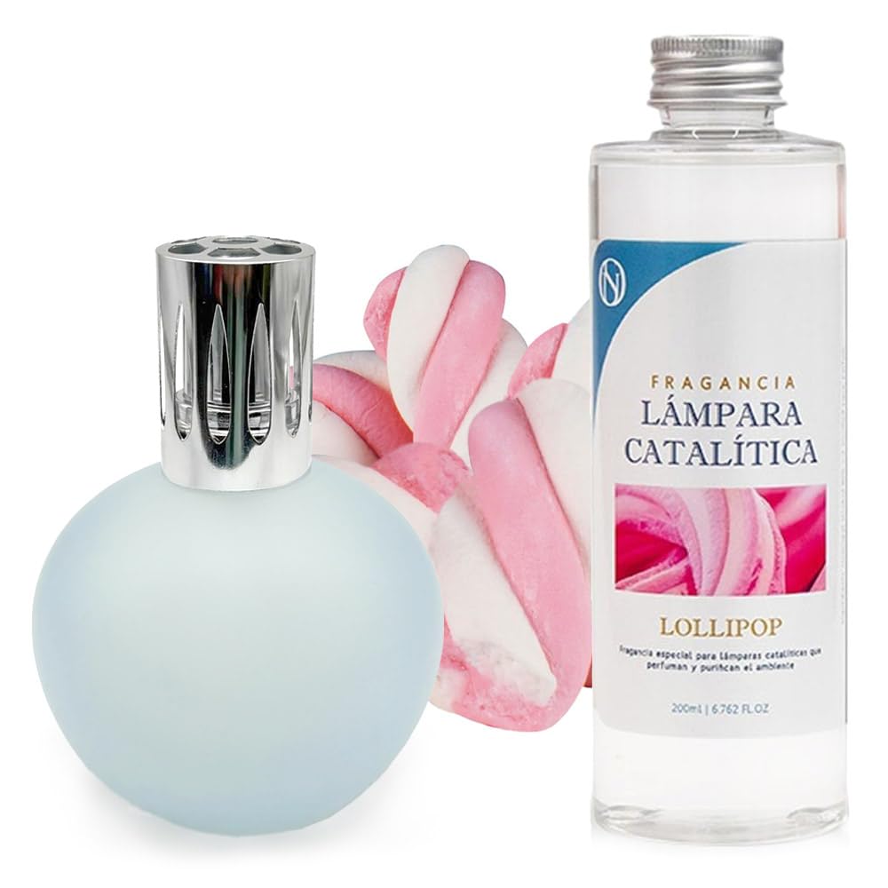 Lámpara Catalítica Azul Grisáceo Mate + Aroma Lollipop 200ml - Elimina Malos Olores, Impurezas Y Perfuma_0