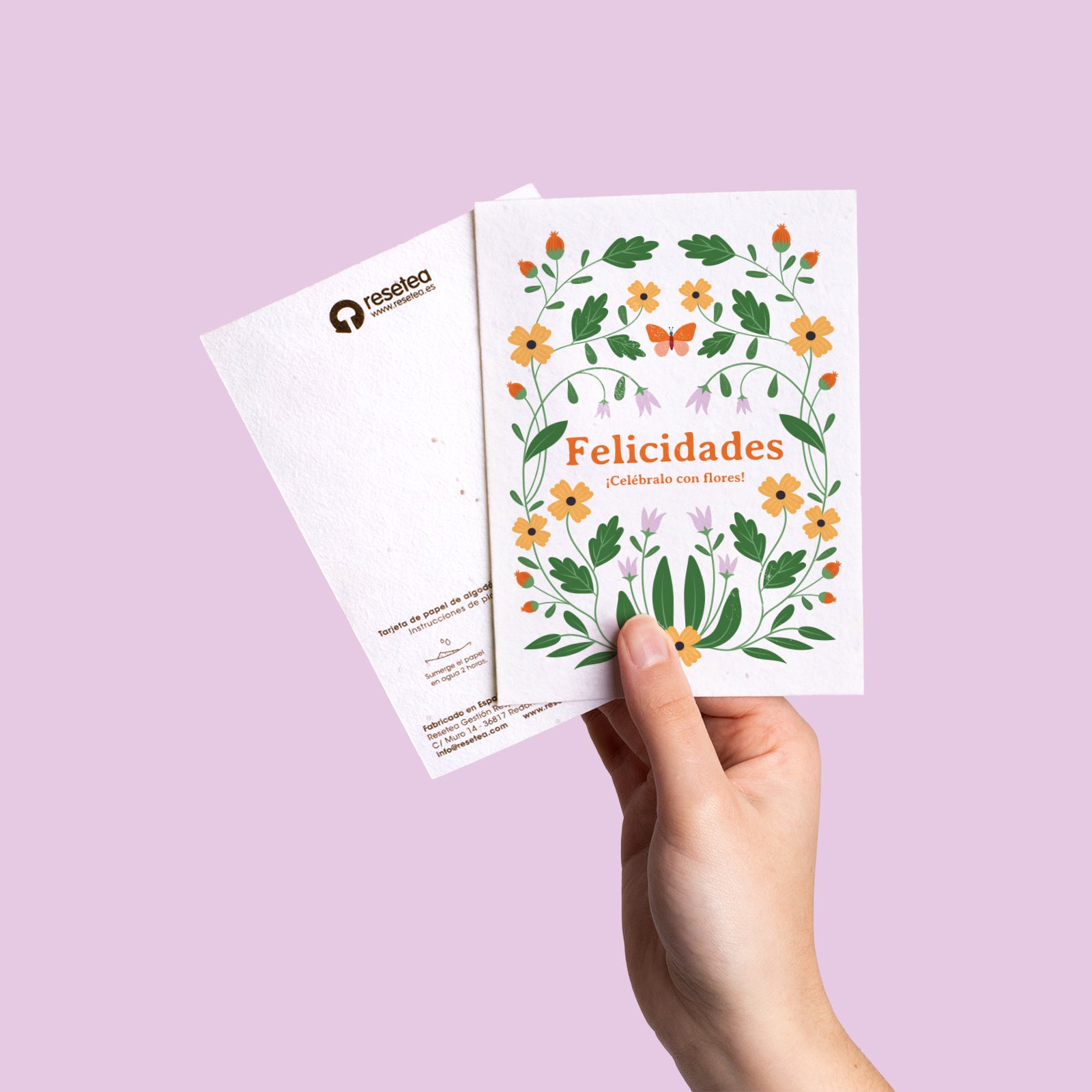 Postal Plantable Felicidades – Papel de Algodón Reciclado con Semillas de Flores - Resetea_3