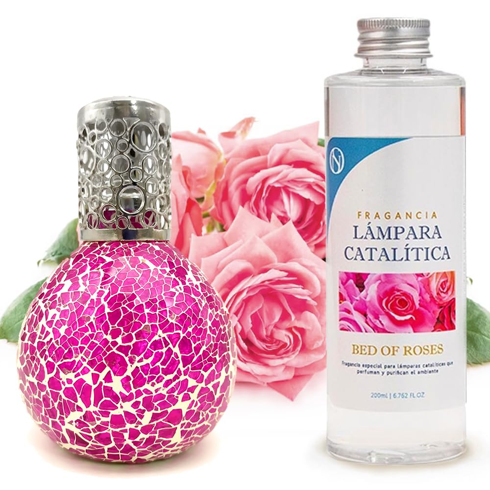 Lámpara Catalítica Mosaico Fucsia + Fragancia Bed Of Roses 200 Ml - Elimina Malos Olores, Impurezas Y Perfuma_0