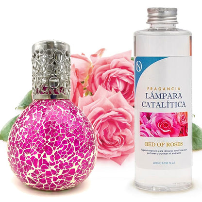 Lámpara Catalítica Mosaico Fucsia + Fragancia Bed Of Roses 200 Ml - Elimina Malos Olores, Impurezas Y Perfuma_0