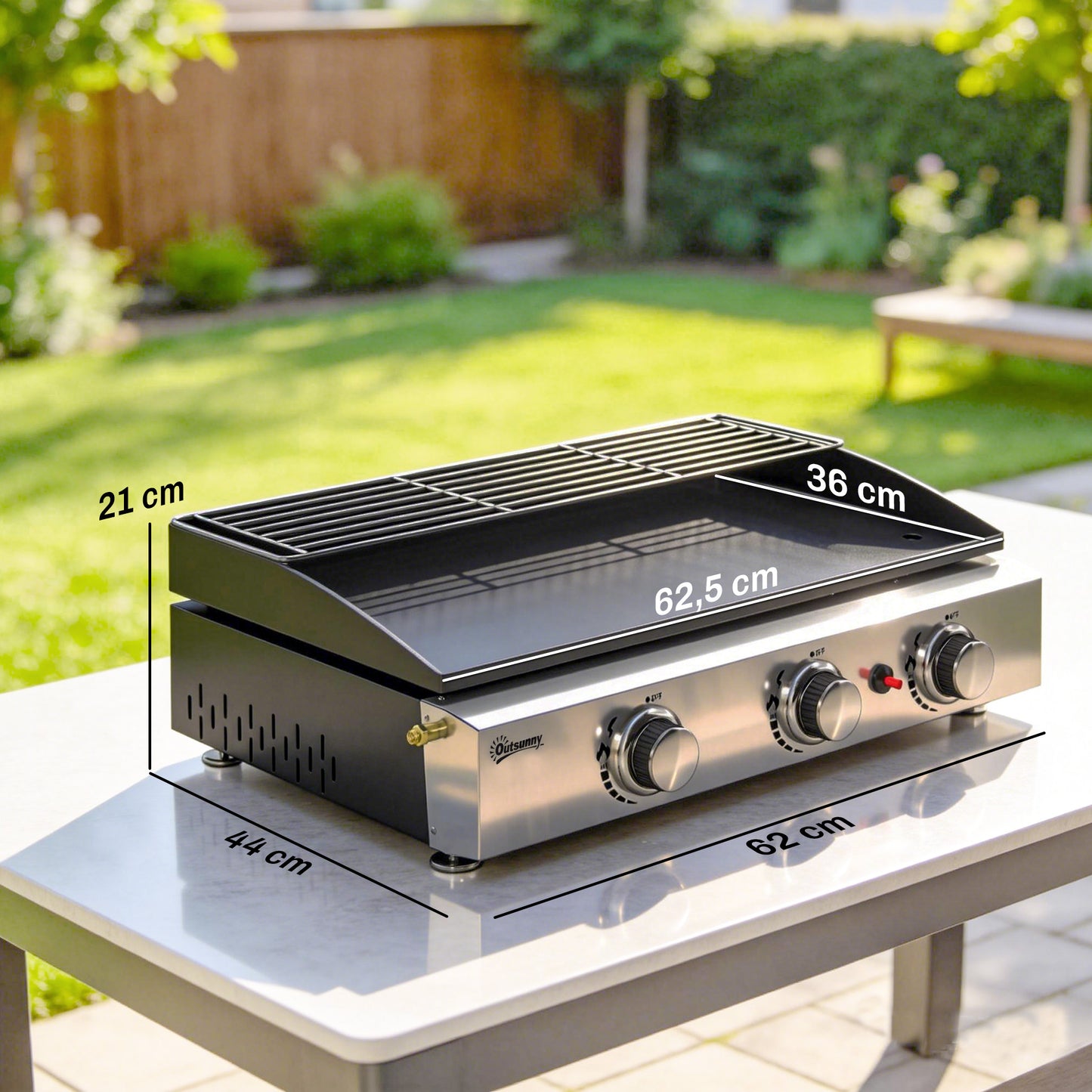 Outsunny Barbacoa De Gas Con 3 Quemadores 7,5 Kw Plancha Rejilla Calentadora_2