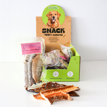 Snack Natural Para Perro Tiras De Salmon 50g X 12 Bolsas Wuapu_0