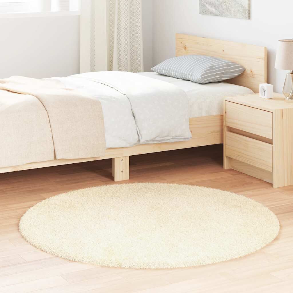 Vidaxl Alfombra Peluda De Pelo Largo Navarra Crema 120x120cm Poliéster_1