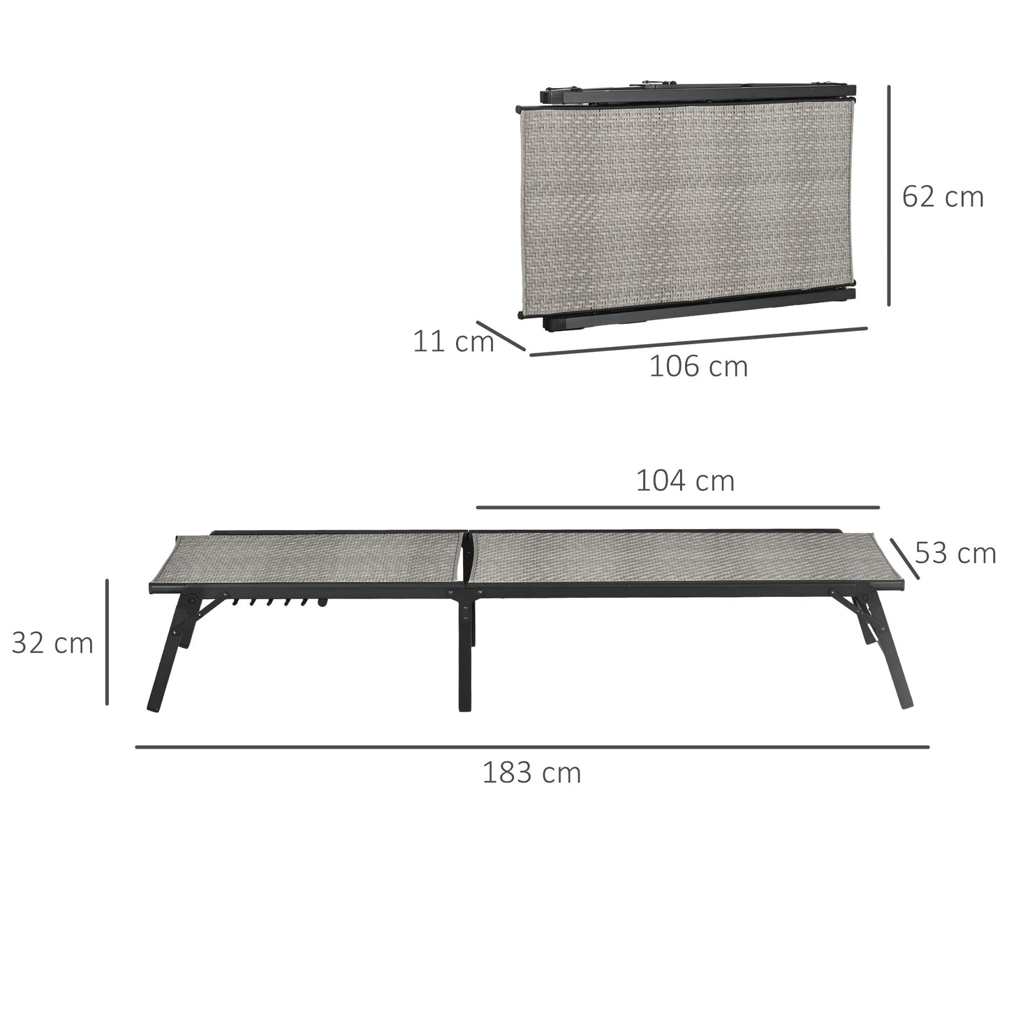 Outsunny Tumbona De Ratán Reclinable Plegable Con Respaldo Ajustable Gris Claro_2