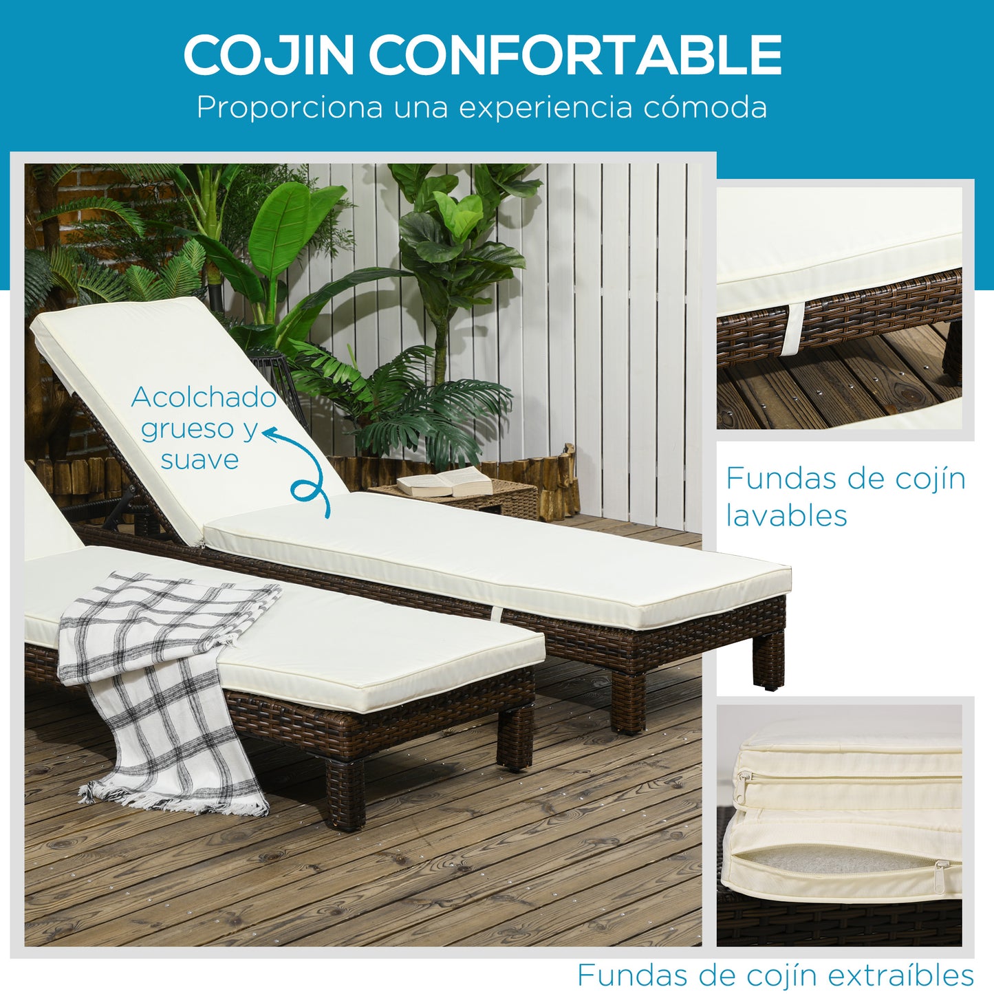 Outsunny Conjunto De 2 Tumbonas De Jardín Reclinable En 5 Posiciones 196x60x22cm_5