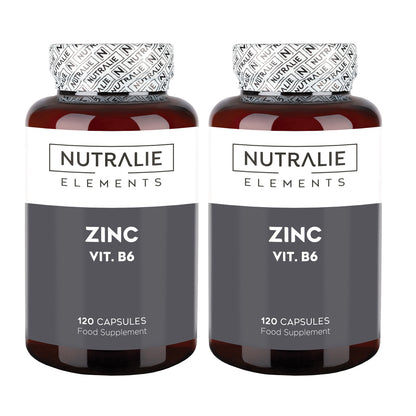 Pack 2x Nutralie Zinc con Vitamina B6 Acné Piel Pelo Vegano 120 Cápsulas