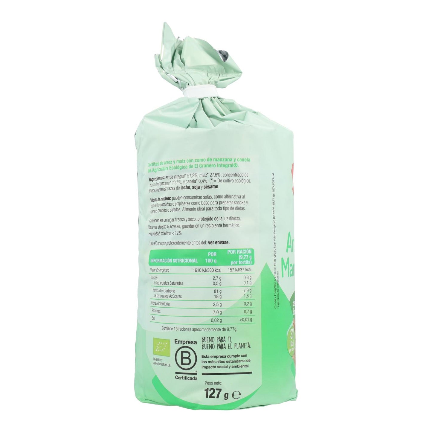 Bolinhos de arroz e milho com maçã e canela El Granero, 127g