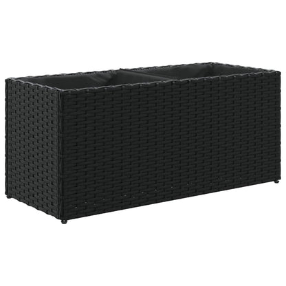 Jardineras Con 2 Maceteros 2 Uds Ratán Pe Negro 72x30x32 Cm_4