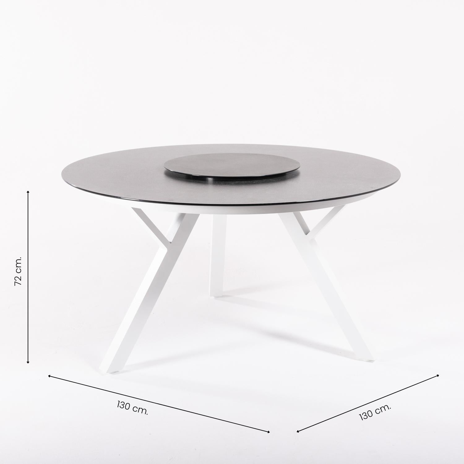 Conjunto De Mesas Y Sillas De Jardín, Redonda 130 Cm, Blanco, Cristal Templado + 6 Sillones Reforzados_4