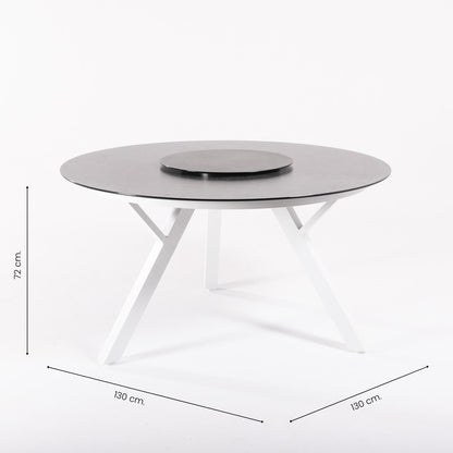 Conjunto De Mesas Y Sillas De Jardín, Redonda 130 Cm, Blanco, Cristal Templado + 6 Sillones Reclinables_4