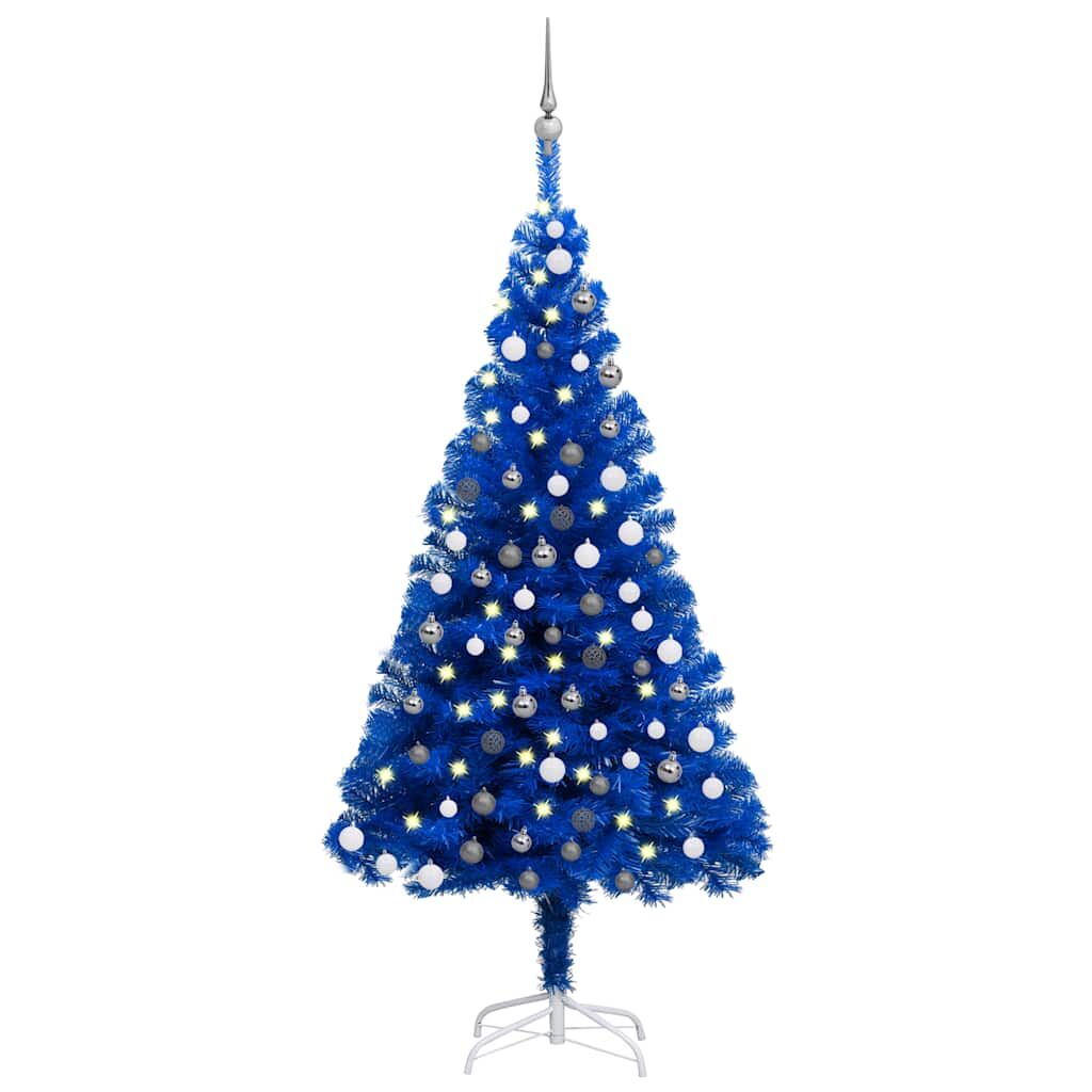 Vidaxl Árbol De Navidad Preiluminado Con Luces Y Bolas Azul 180 Cm_0