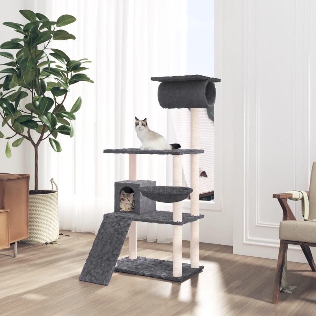 Rascador Para Gatos Con Postes De Sisal Gris Oscuro 131 Cm_1