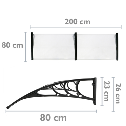 Tejadillo De Protección 200x80cm Marquesina Para Puertas Y Ventanas Negro_1