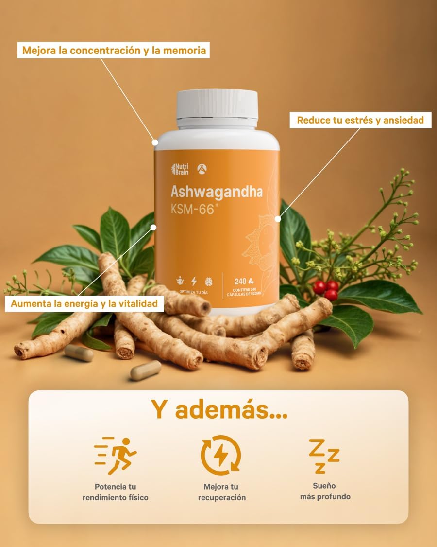 Ashwagandha Ksm-66 9000mg Extracto Patentado Nutribrain 240 Cápsulas_5