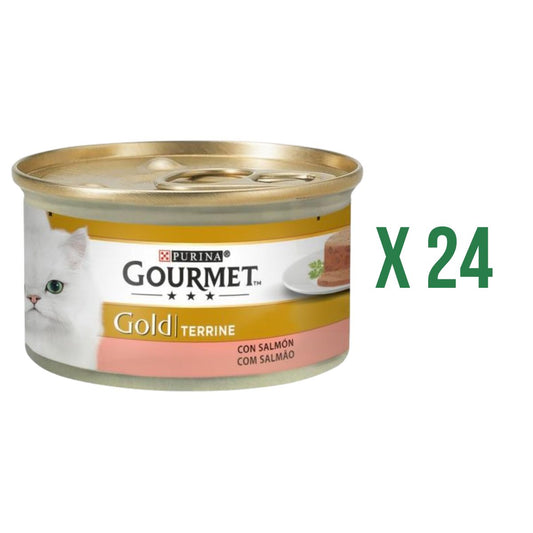 Embalagem de 24 x GOURMET GOLD Comp Salmon Tub Alimento húmido 85g