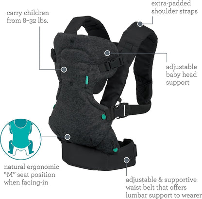 Infantino Mochila Portabebé Flip Advanced 4-en-1, Ergonómica, Convertible, Para Recién Nacidos De 3,6-14,5 Kg, Negro_2
