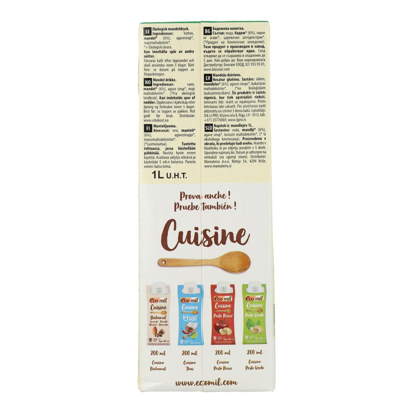 Pack de 6 Bebidas Vegetais de Amêndoa adoçadas com Agave Biológico EcoMil 1L