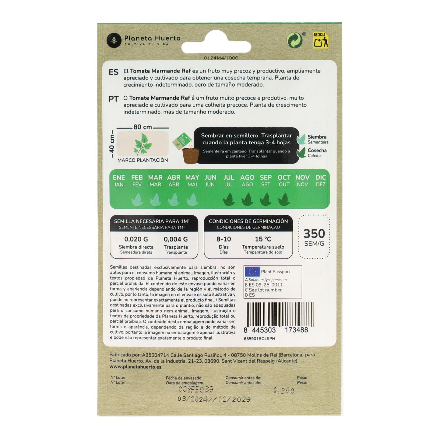 Sementes de tomate Marmande Raf biológicas Planeta Huerto