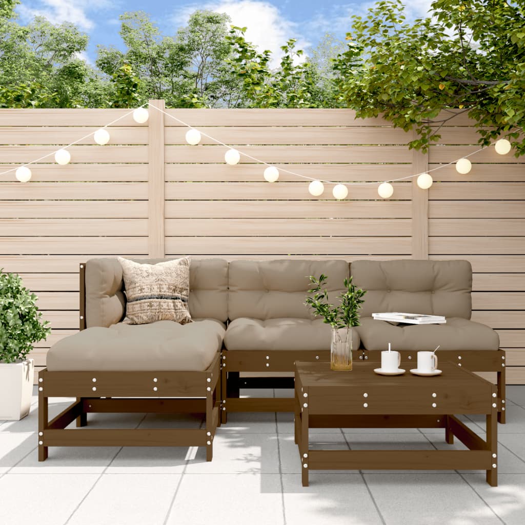 Vidaxl Juego De Sofás De Jardín 5 Pzas Madera Maciza Pino Marrón Miel_1