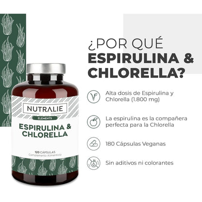 Nutralie Spirulina e Chlorella 1800mg Energia e Força 180 Cápsulas