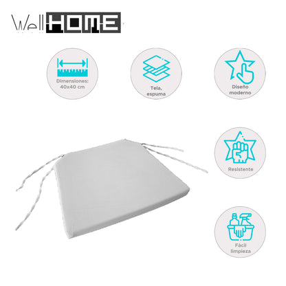 Well Home Juego De 4 Cojines Para Sillas Color Crudo Con Lazos 40x40cm_1