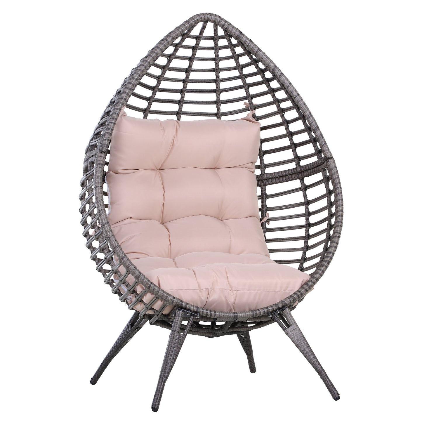 Outsunny Sillón De Exterior De Ratán En Forma De Lágrima Con Cojín Gris Beige_0