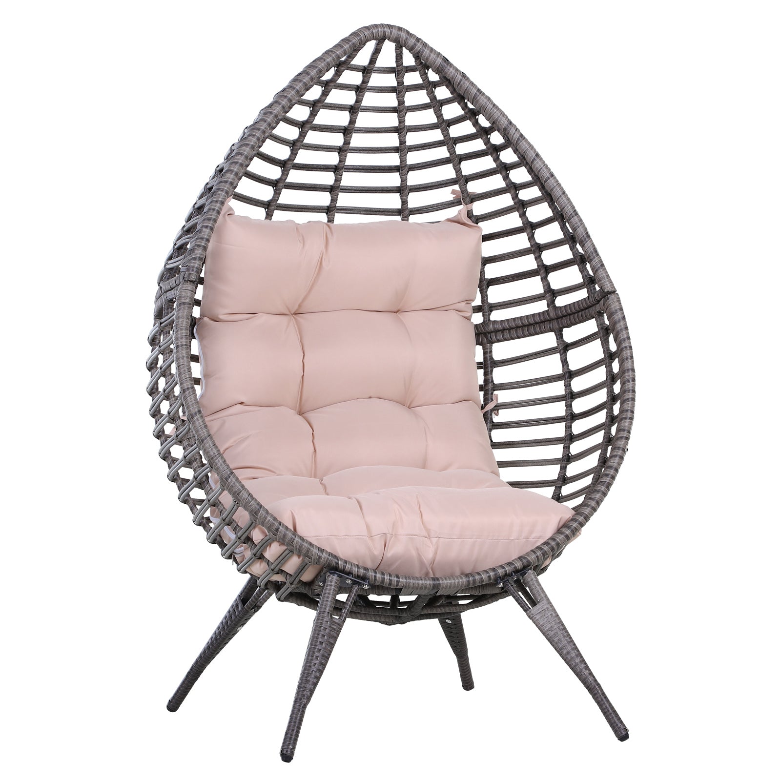 Outsunny Sillón De Exterior De Ratán En Forma De Lágrima Con Cojín Gris Beige_0