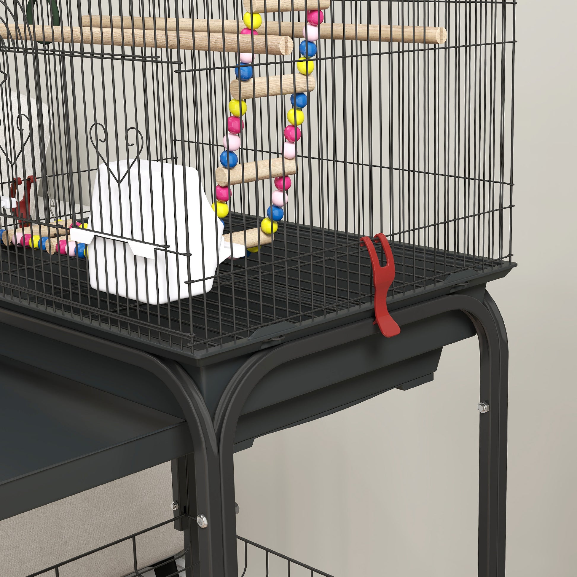 Pawhut Jaula Para Pájaros Con Ruedas Puertas 2 Comederos Columpio 46x36x120cm_4