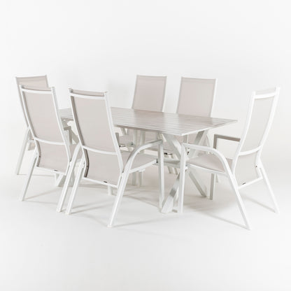 Conjunto De Mesas Y Sillas Para Exterior, Aluminio Resistente, Aluminio Y Textilene, Color Blanco, Mesa: 190x90x75 Silla:110x57x70_2