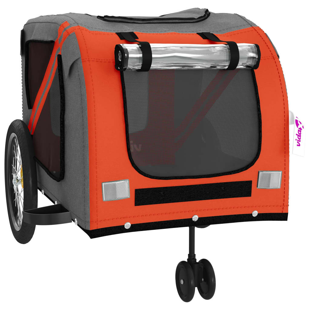 Remolque De Bicicleta Mascotas Hierro Tela Oxford Naranja Gris_4