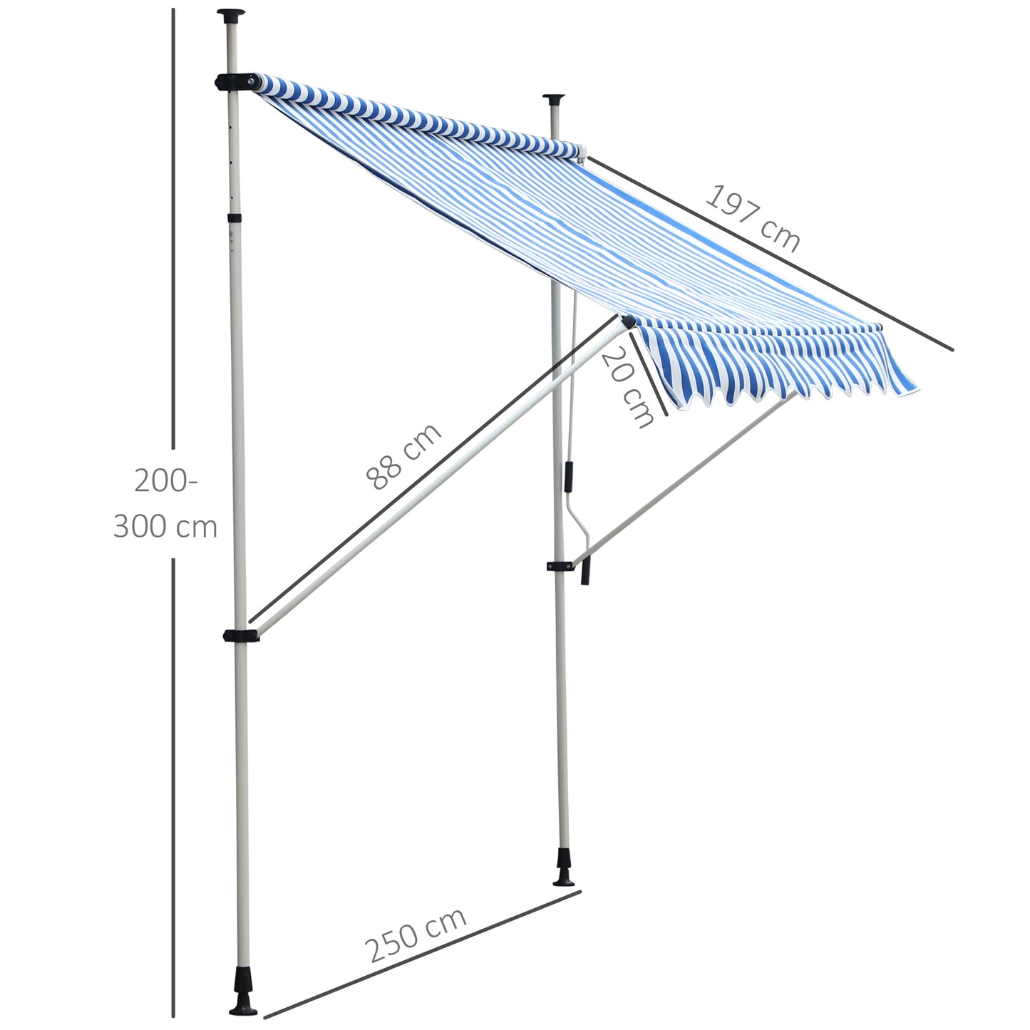 Outsunny Toldo En La Pared Regulable En Altura 197x250x200/300cm Azul Y Blanco_2