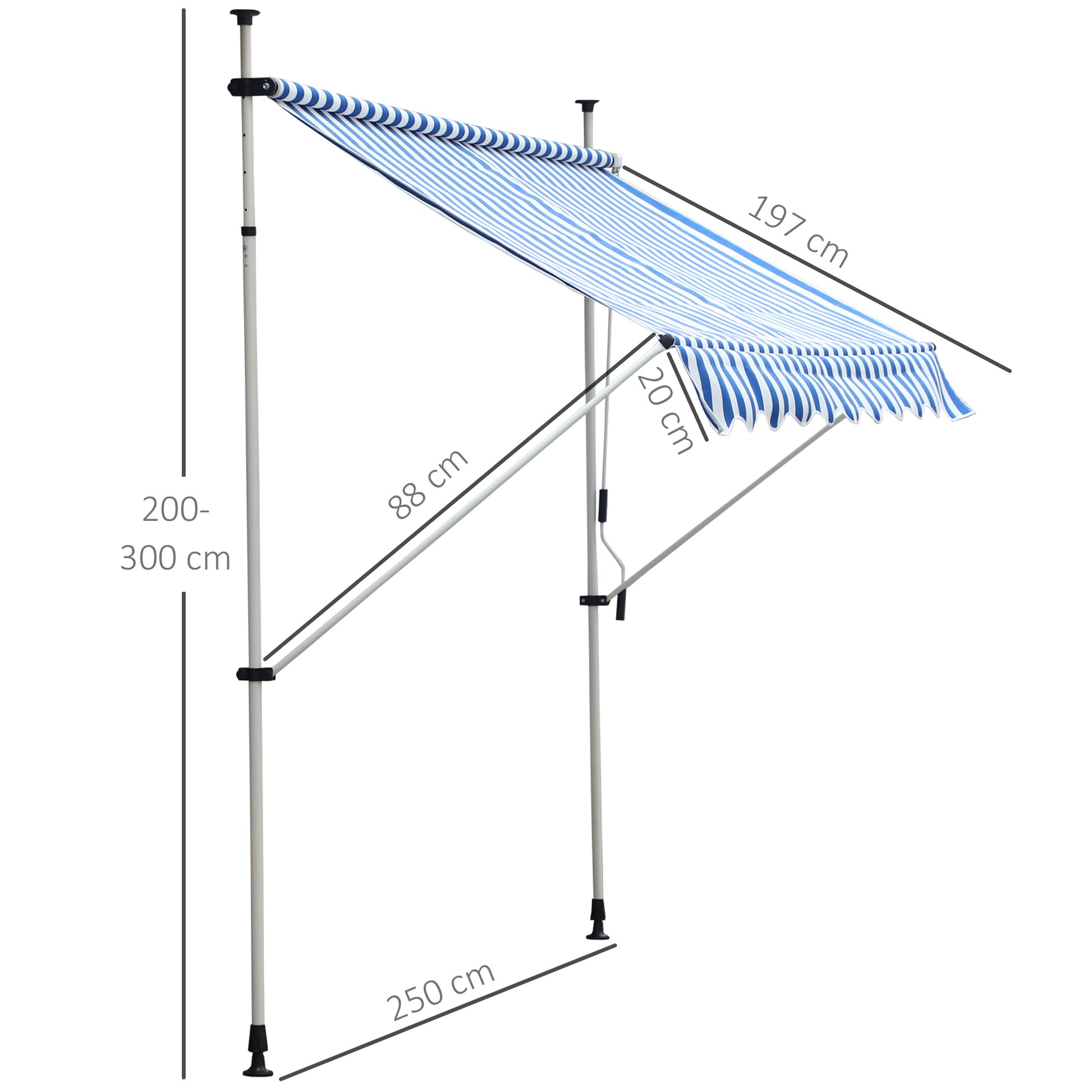 Outsunny Toldo En La Pared Regulable En Altura 197x250x200/300cm Azul Y Blanco_2