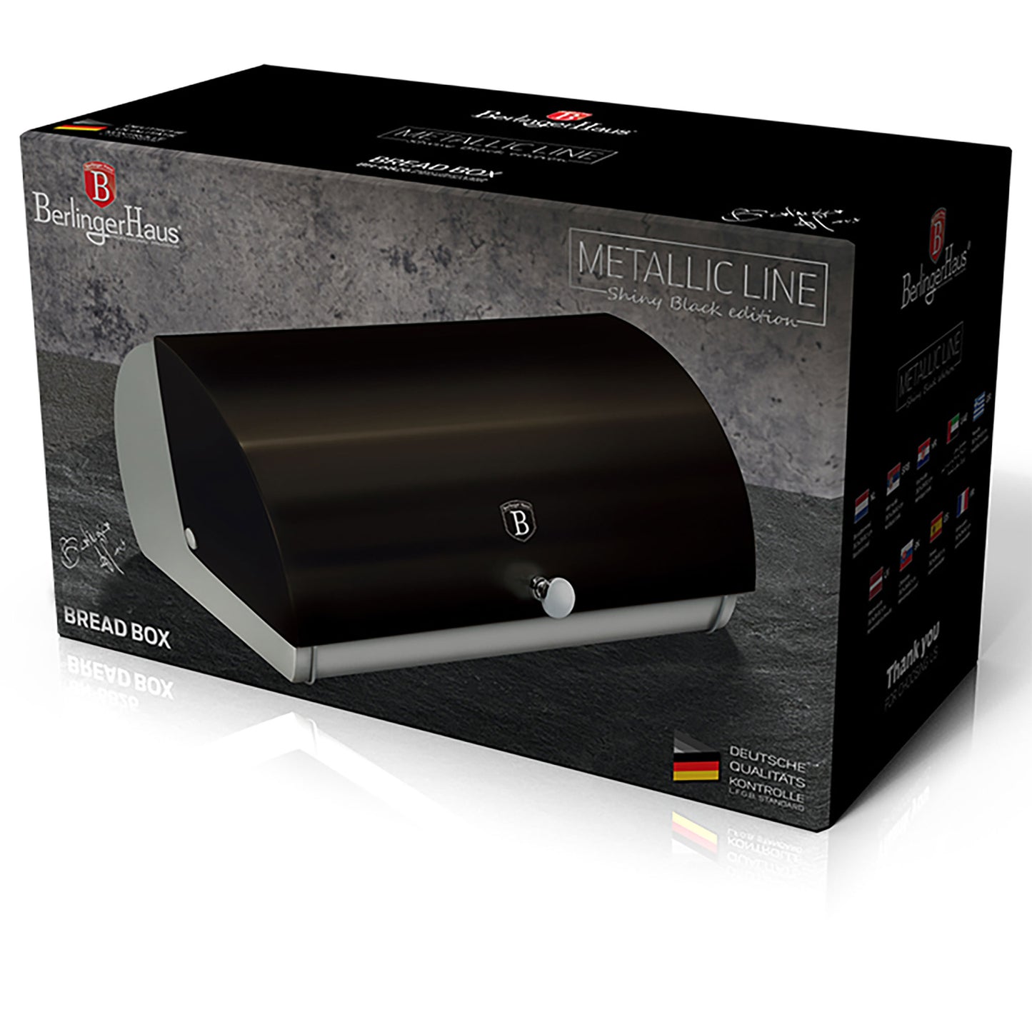 Panera De Mesa Para Guardar Pan Bollería, Tapa Deslizante, Acero Inoxidable, Diseño Moderno Berlinger Haus Shiny Black, Acero Inoxidable / Negro_2