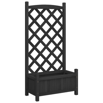 Jardinera Con Enrejado Negro 55x29,5x110 Cm Madera Maciza De Abeto_0