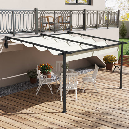 Outsunny Pérgola De Pared 4x3 M Con Techo Retráctil De Poliéster Crema Y Gris_1