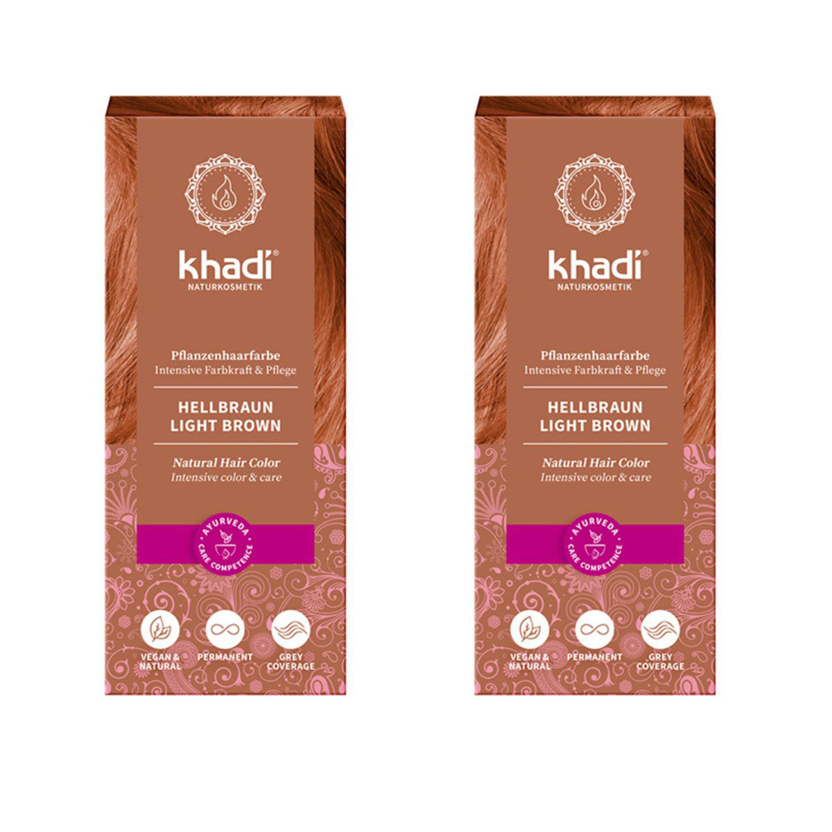 Embalagem de 2 tintas naturais para cabelo castanho claro, Khadi, 100 g