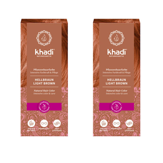 Embalagem de 2 tintas naturais para cabelo castanho claro, Khadi, 100 g
